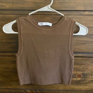 Zara Brown Knit Cropped Tank